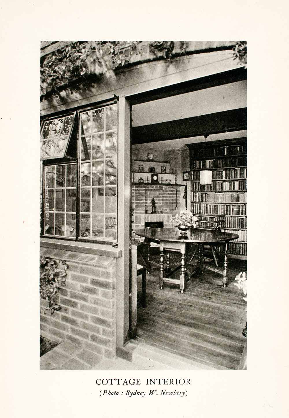 1937 Photogravure Sydney W Newbery Sussex Cottage Interior Bookshelf Table XGFA9