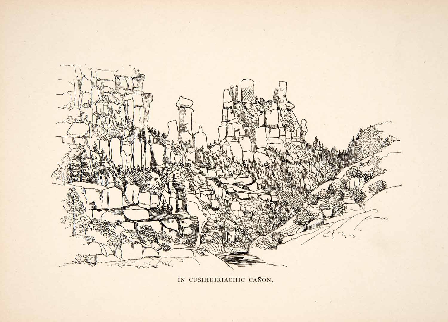 1895 Wood Engraving Cusihuiriachic Canon Mexico Mountains Rock Formation XGFB5