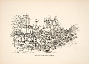 1895 Wood Engraving Cusihuiriachic Canon Mexico Mountains Rock Formation XGFB5