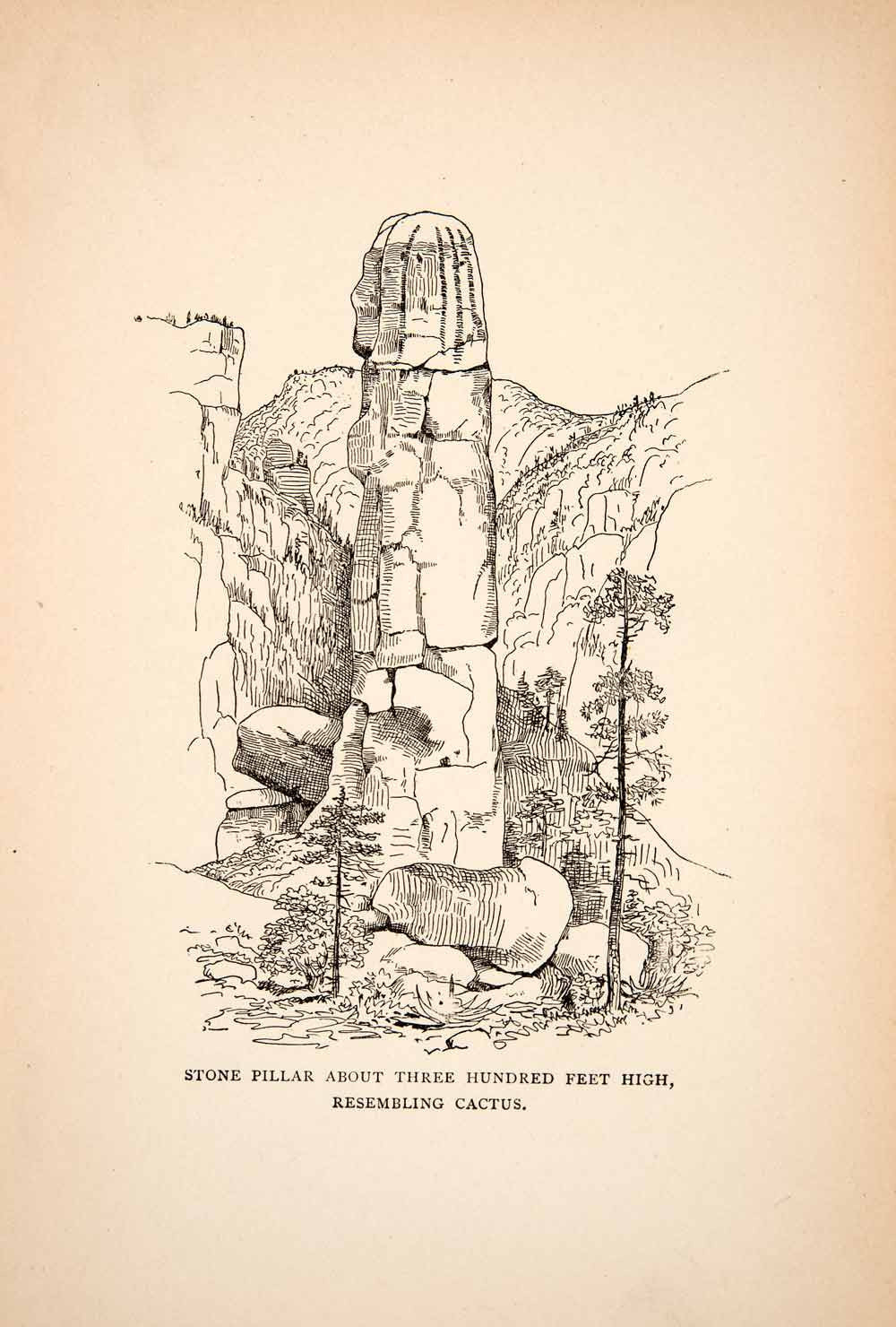 1895 Wood Engraving Stone Pillar Three Hundred Feet High Cactus Chihuahua XGFB5