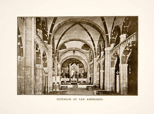 1906 Print Interior Nave Church Basilica San Ambrogio Milan Italy XGFB6