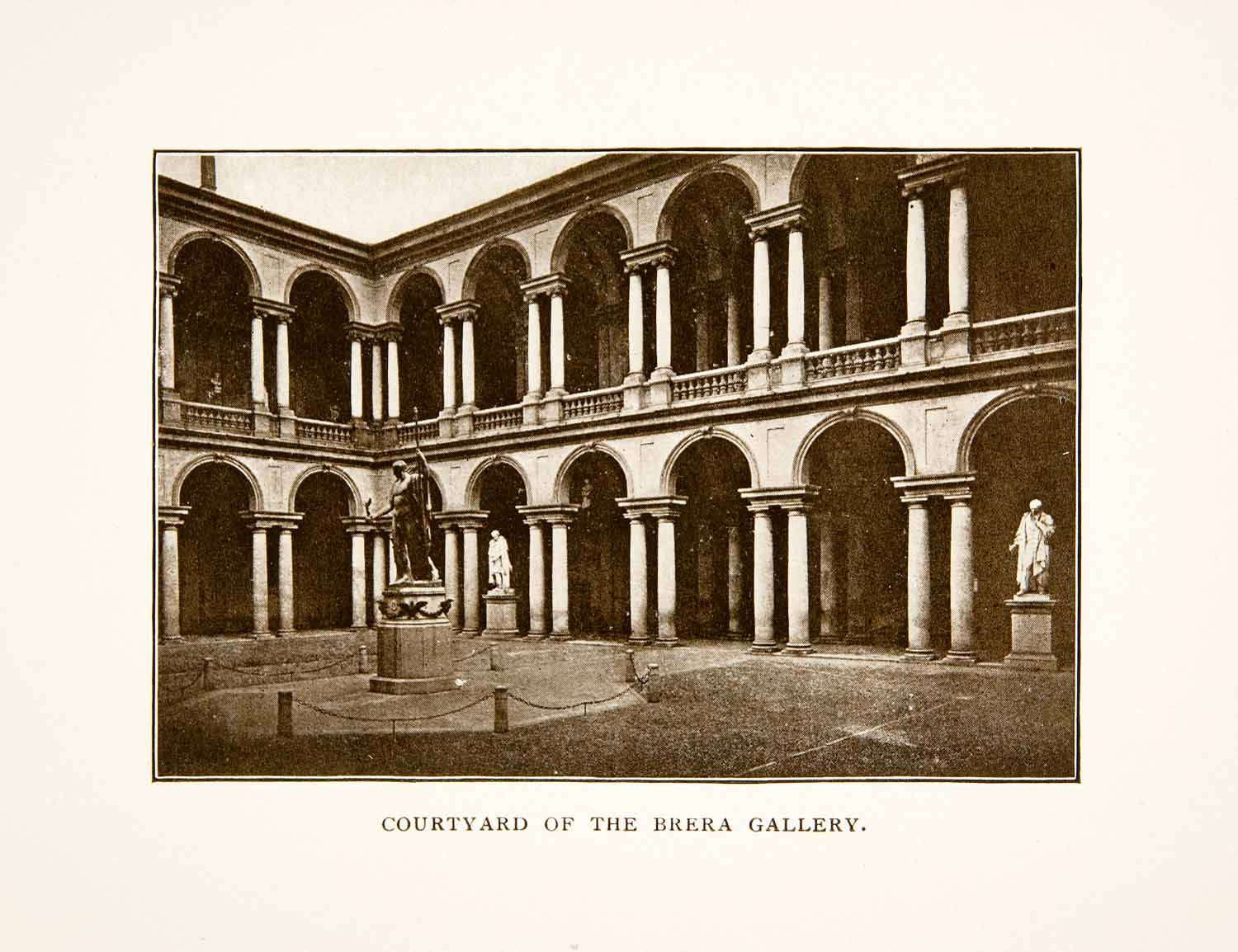 1906 Print Brera Gallery Milan Italy Architecture Courtyard Fountain XGFB6