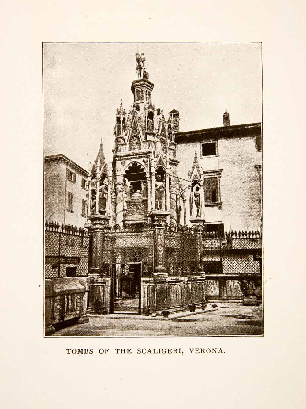 1906 Print Scaliger Tombs Verona Gothic Funerary Monument Medieval XGFB6