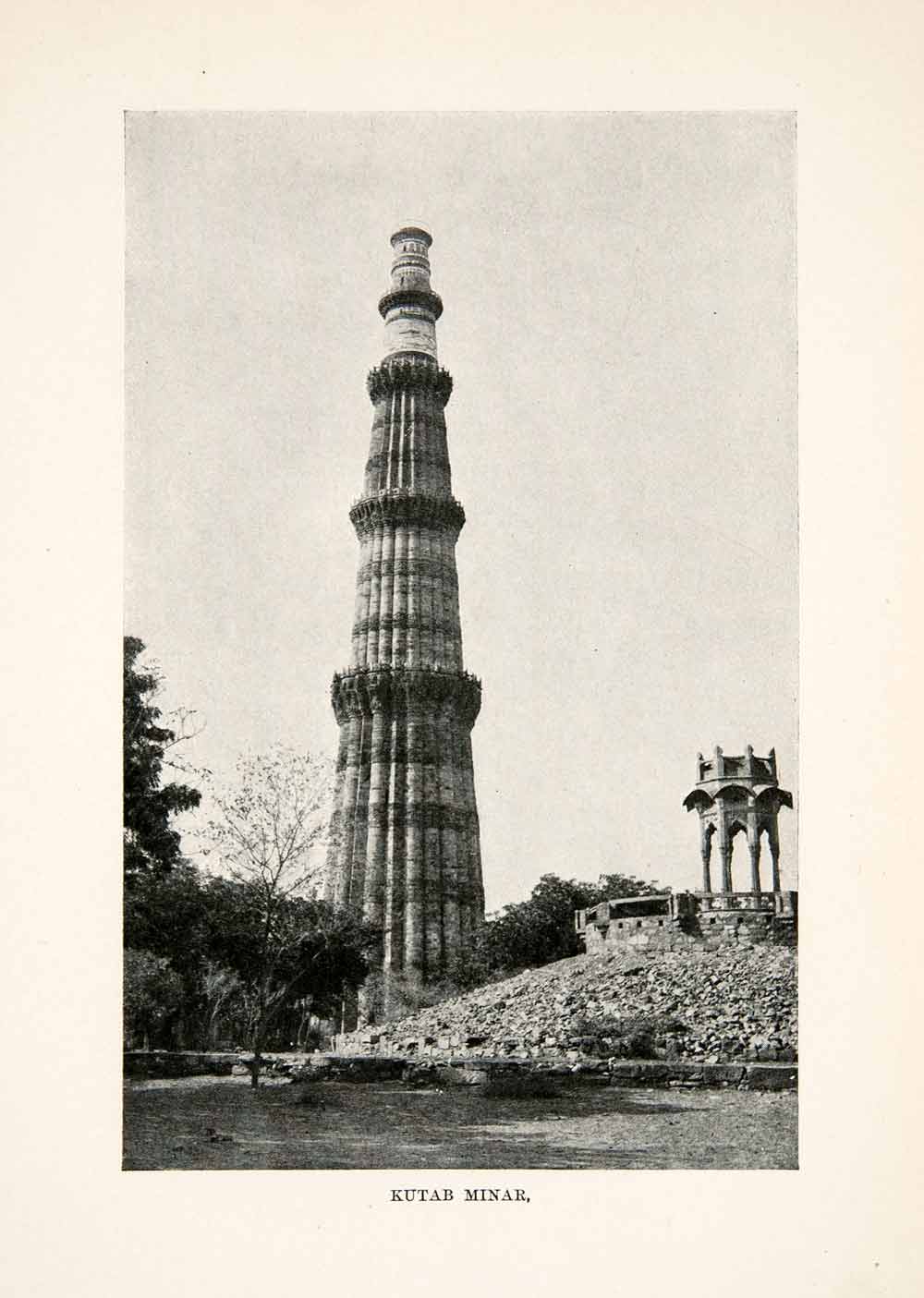 1904 Print Qutb Kutab Minaret Delhi India Tower Monument Historic XGFC2