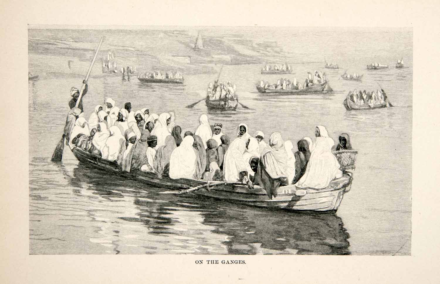 1904 Print Boat Load People River Ganges Bangladesh India Costume Fashion XGFC2