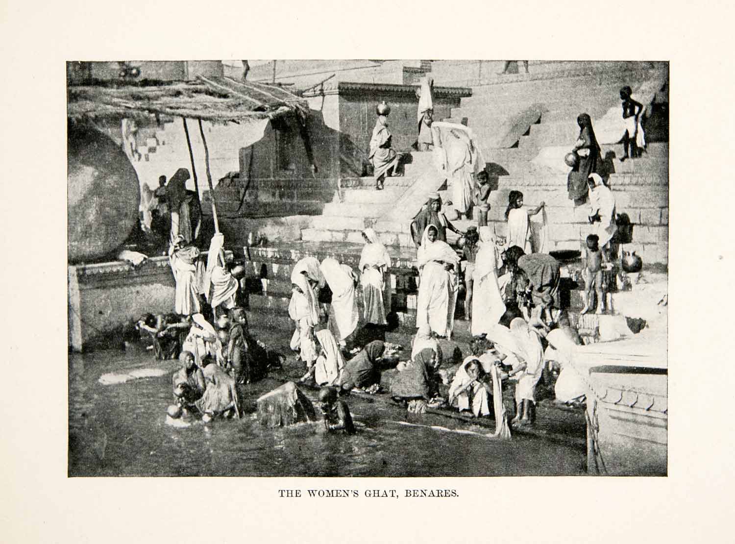 1904 Print Women Bather Burning Ghat Benares India Stairs Costume Children XGFC2