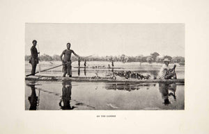 1898 Print Native Men Float Paddle Boat Zambezi River Africa Portrait XGFC6