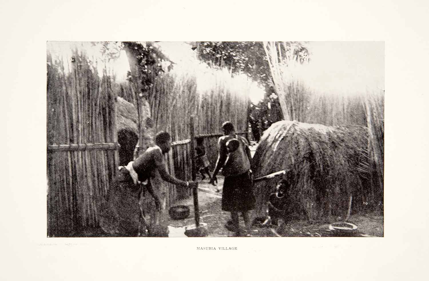 1898 Print Masubia Village Scene Cityscape Africa Tribe Native Straw XGFC6