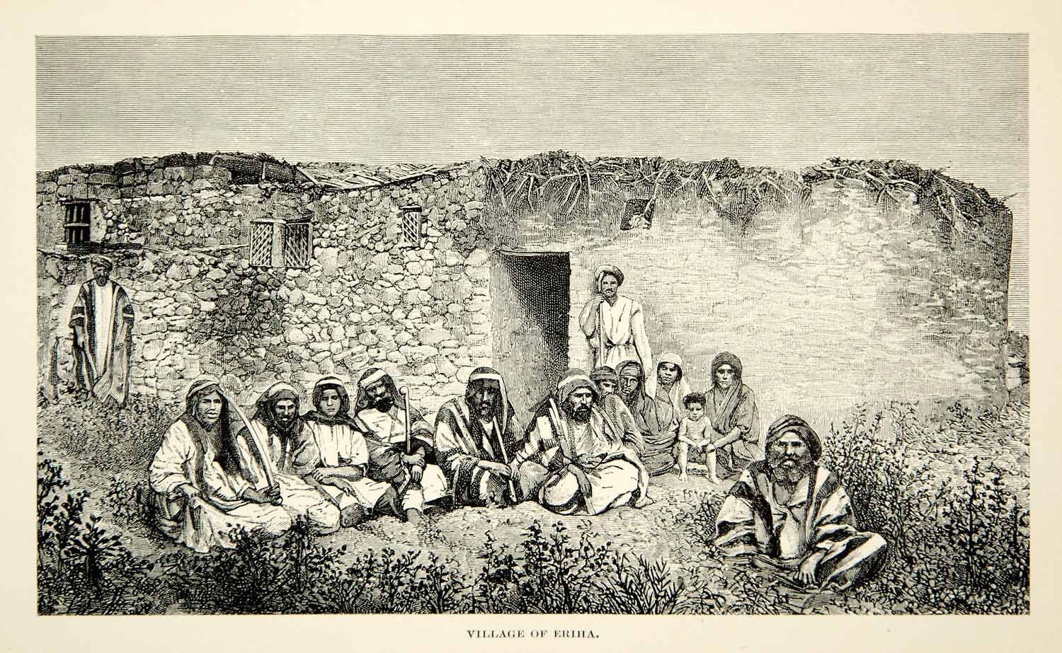 1891 Wood Engraving Villagers Ariha Eriha Ethnic Tribal Middle East XGFD1