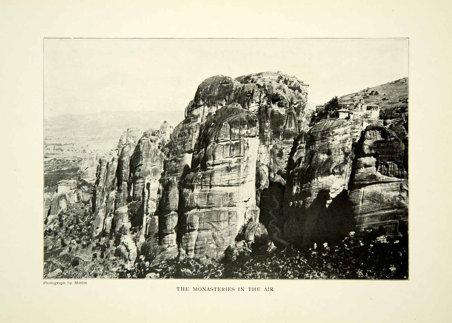 1903 Print Monastery Architecture Cliff Thessaly Greece Greek Historical XGFD2