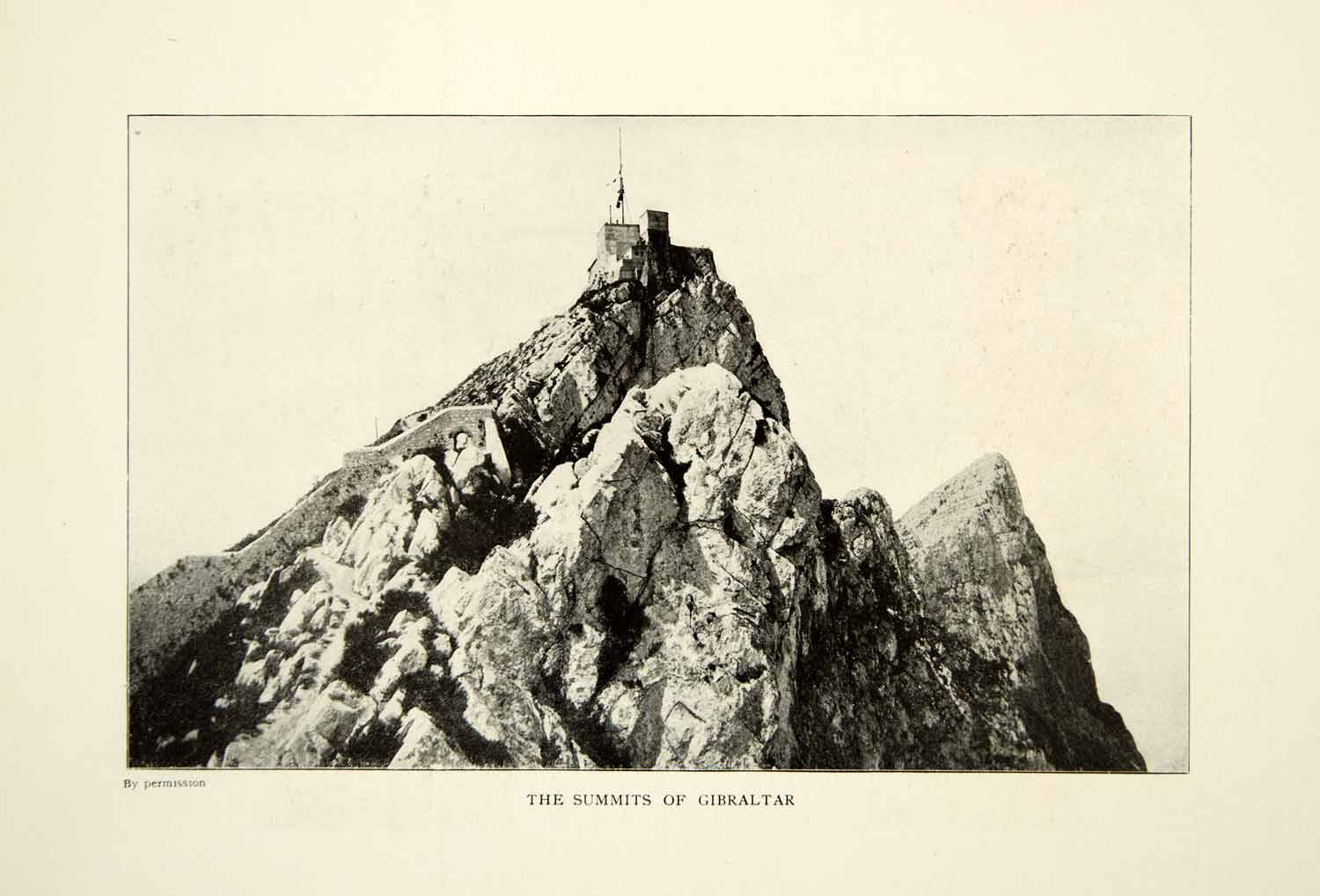 1903 Print Cliff Summit Gibraltar Mediterranean Sea Fortress City Historic XGFD2