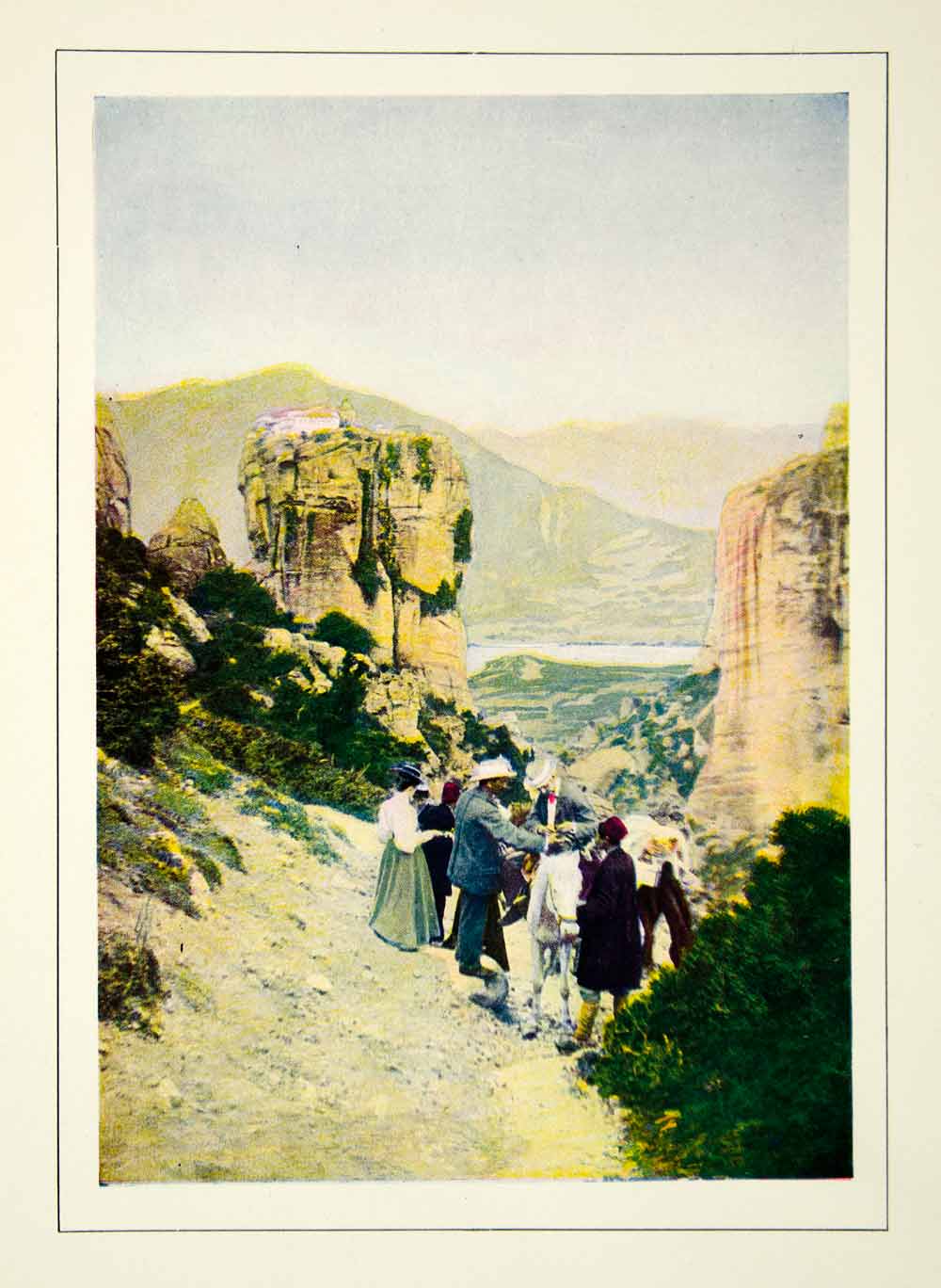 1903 Color Print Meteora Monasteries Landscape Historical Architecture XGFD2