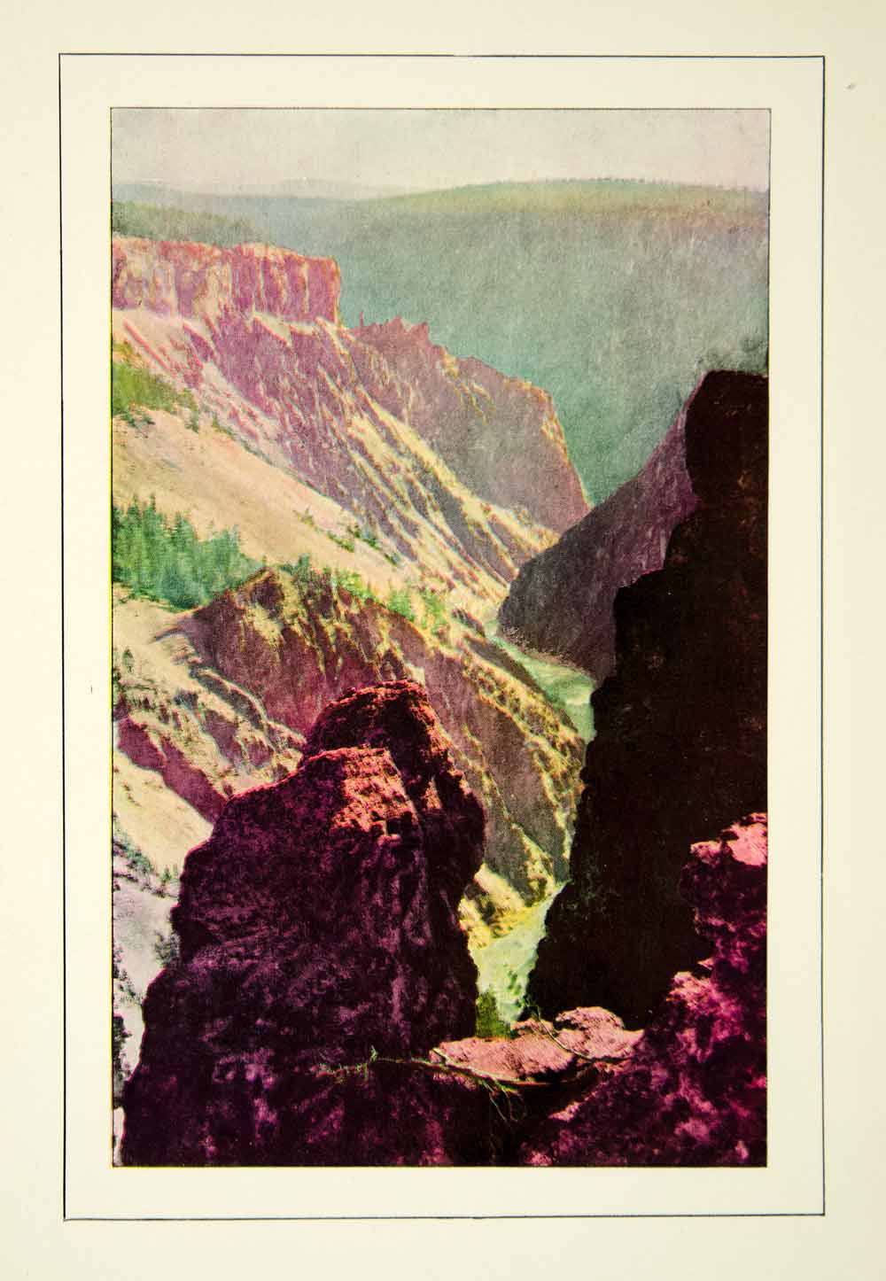 1903 Color Print Yellowstone National Park Grand View Canyon Historical XGFD2