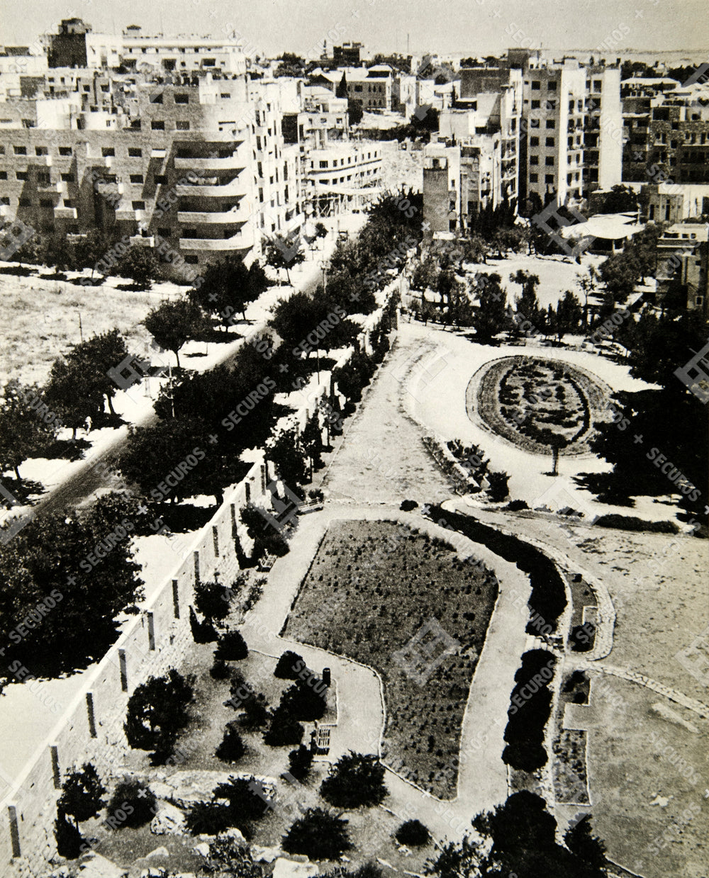 1950 Rotogravure Jerusalem Israel City Bauhaus Street Building Middle East XGFD4