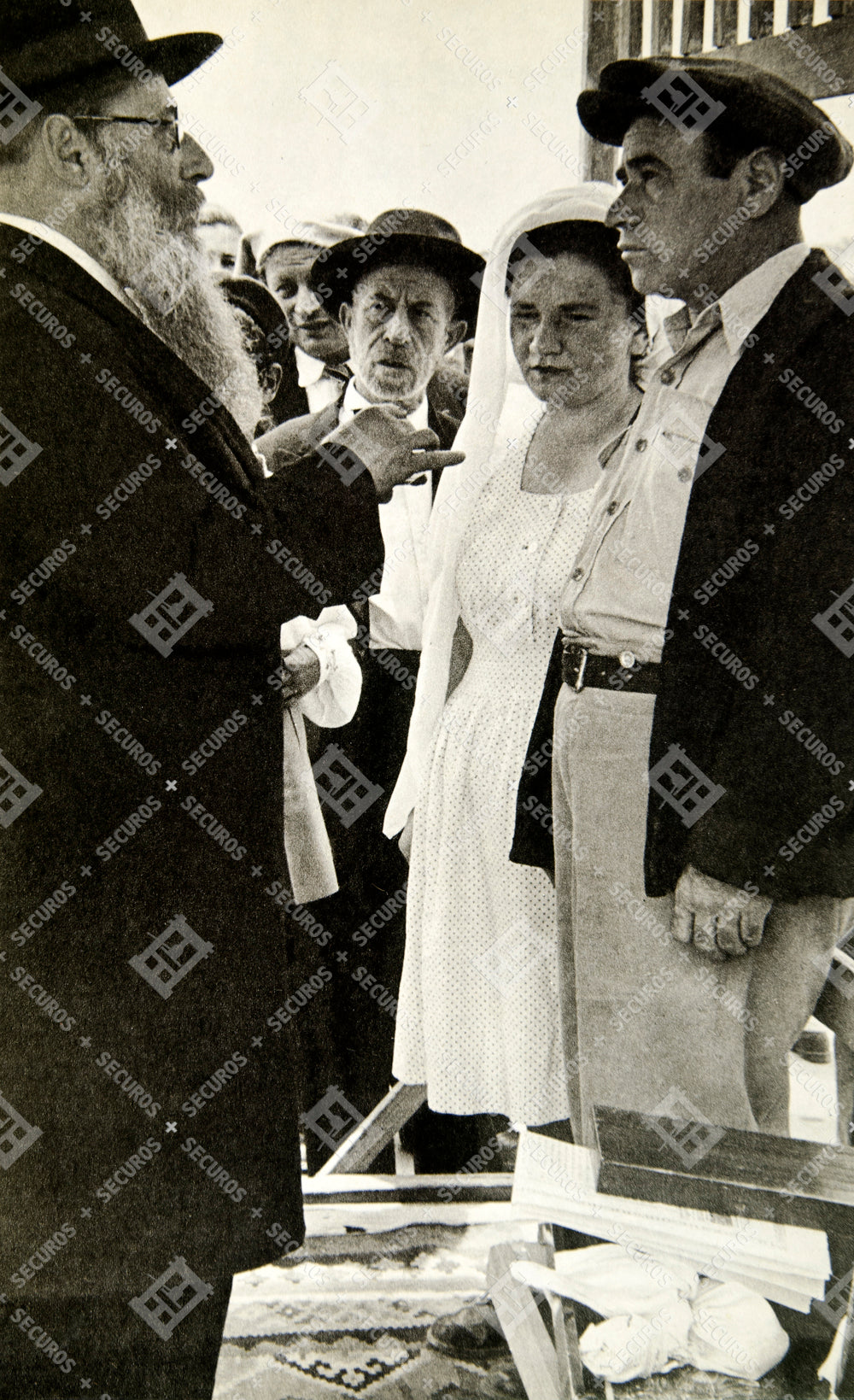 1950 Rotogravure Jewish Wedding Bride Groom Rabbi Marriage Lover Ceremony XGFD4