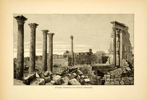 1886 Wood Engraving Art Temple Jordan Middle East Archaeology Architecture XGFD6
