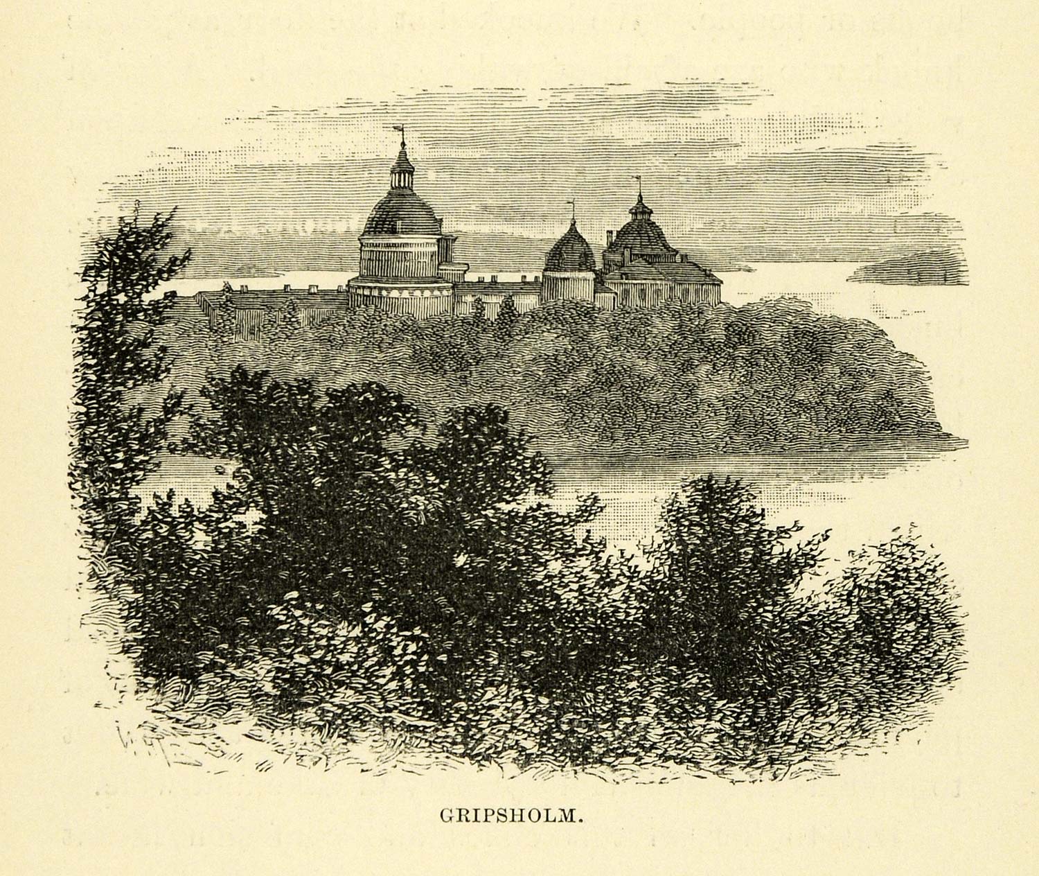 1886 Wood Engraving Gripsholm Castle Slott King Gustav I Sweden Mariefred XGG2