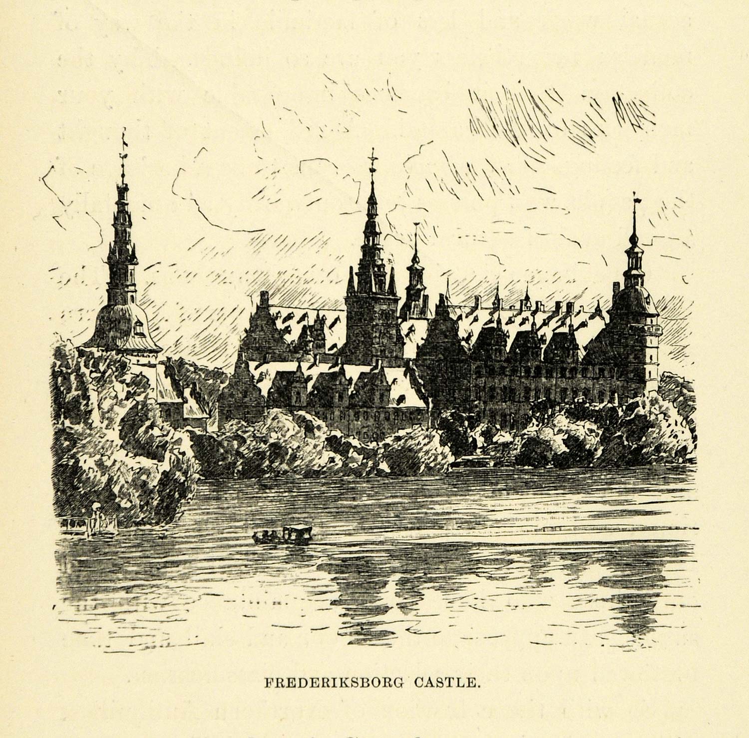 1886 Wood Engraving Frederiksborg Castle Palace Hillerod King Christian IV XGG2