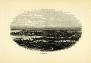 1886 Wood Engraving Christiania Oslo Norway Port Harbor Norge Cityscape XGG2