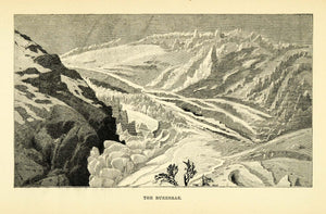 1886 Wood Engraving Buerbrae Glacier Odda Hordaland Fjord Norway Ice XGG2