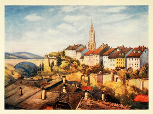 1907 Print Bern Nydeck Bridge Cathedral Switzerland Architecture Church XGG4