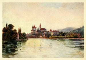 1907 Print Thun Lake Architecture Castle Schloss Switzerland Swiss Effie XGG4