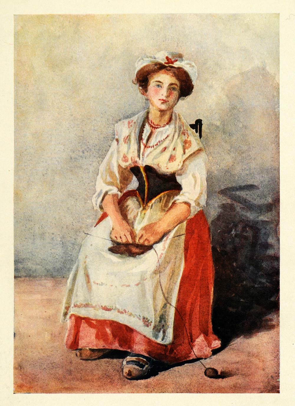 1907 Print Traditional Costume Canton Zurich Switzerland Swiss Woman XGG4
