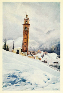1907 Print Leaning Tower Saint Moritz Switzerland Church Swiss Religious XGG4