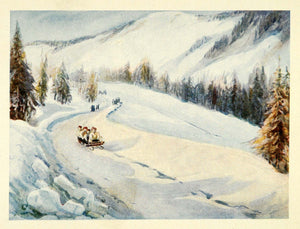 1907 Print Bobsledding Sledding Children Bobsled Winter Swiss Switzerland XGG4