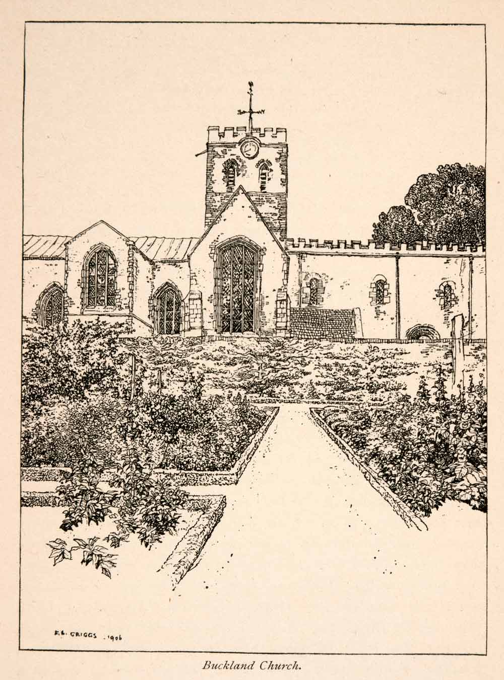 1906 Wood Engraving Buckland Church England Saint Mary Virgin Berkshire XGGA1