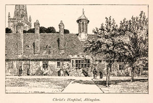 1906 Wood Engraving Christ Hospital Abingdon Berkshire Oxfordshire England XGGA1