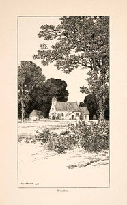 1906 Wood Engraving Wootton Berkshire England Cottage Woods Tree House XGGA1