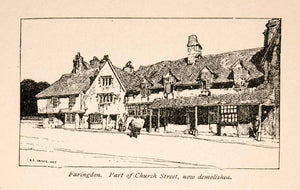 1906 Wood Engraving Faringdon Church Street Historic Berkshire England XGGA1