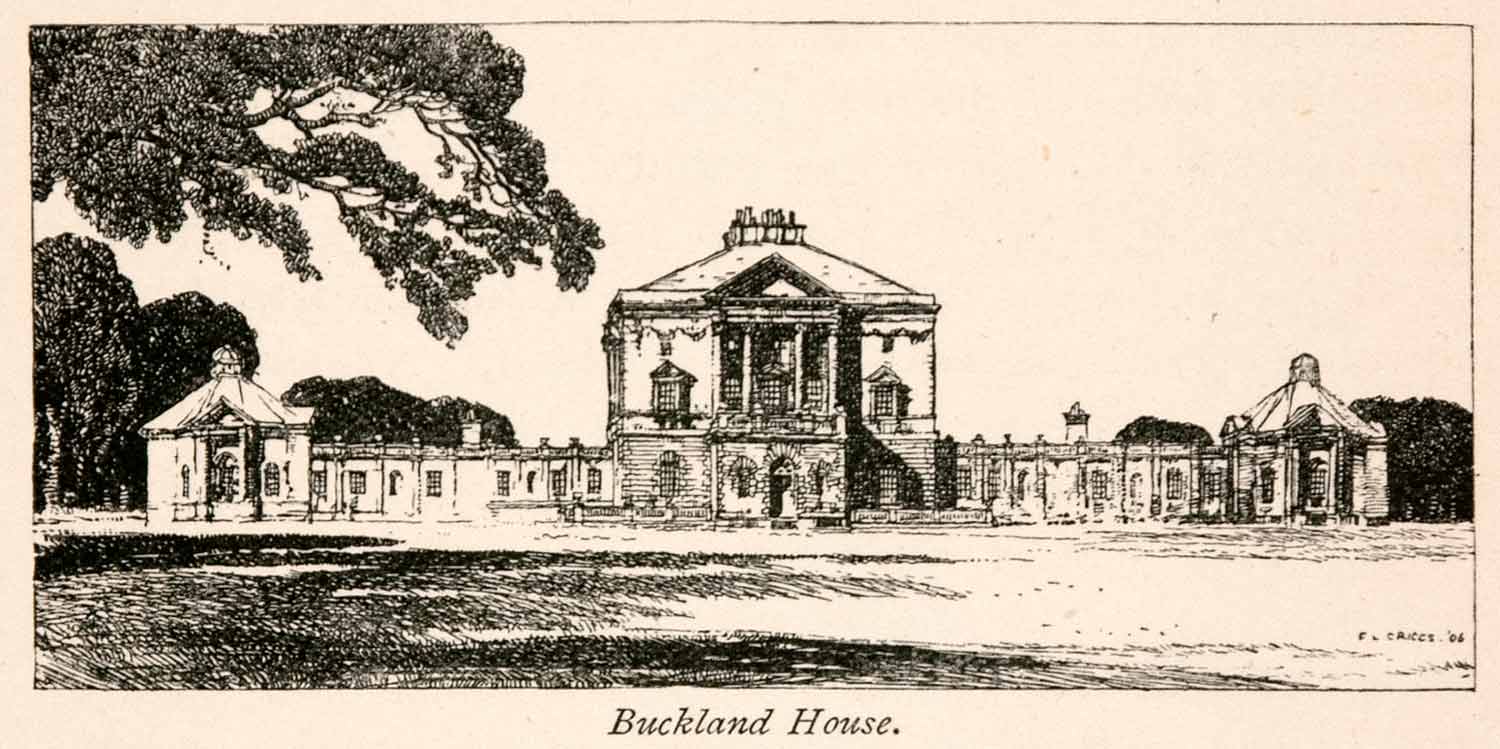 1906 Wood Engraving Buckland House Architecture Oxfordshire Berkshire XGGA1