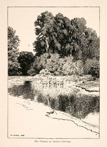 1906 Wood Engraving Thames River Sutton Courtney Landscape England Cattle XGGA1