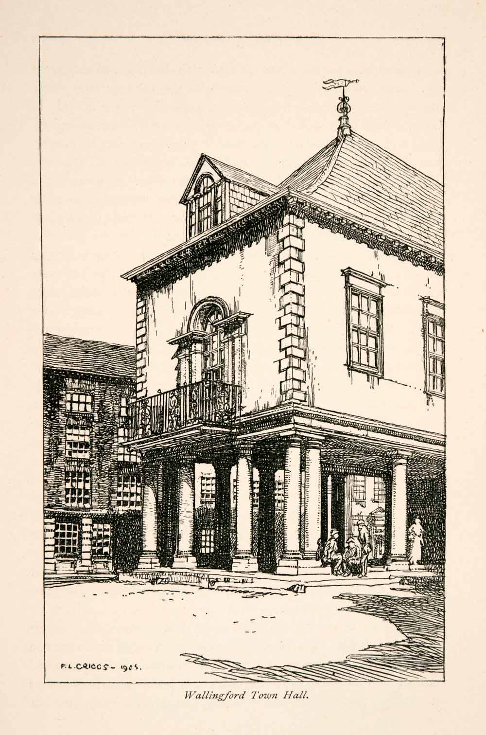 1906 Wood Engraving Wallingford Town Hall Thames Valley England Berkshire XGGA1