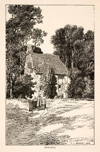 1906 Wood Engraving Arborfield Berkshire England Cottage Architecture XGGA1