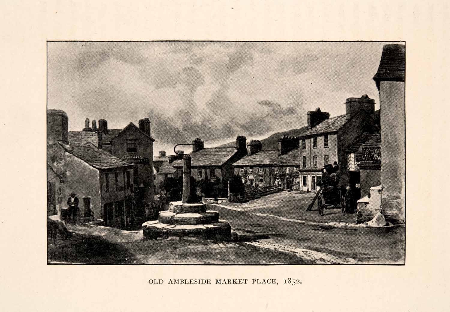 1901 Halftone Print Old Ambleside Marketplace Mount Rydal Road Cumbria XGGA4