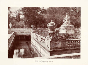 1920 Print Fountain Nimes Jardins Fontaine Thermae Roman Sculpture XGGA5