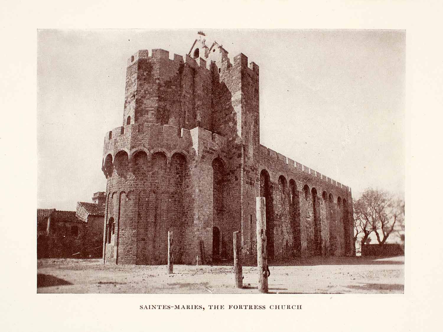1920 Print Fortress Church Saintes-Maries Oppidum-Ra Carmague France XGGA5
