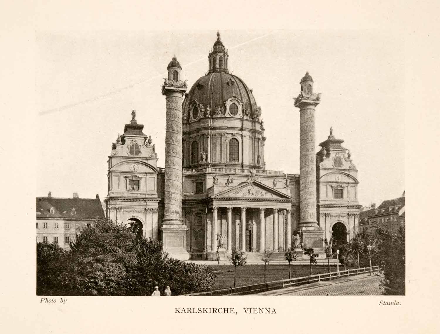 1914 Halftone Print St. Charles's Church Vienna Baroque Architecture XGGA8