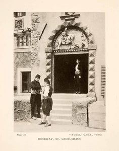 1914 Halftone Print Doorway St Georgshaus Sculpture Relief Costume XGGA8