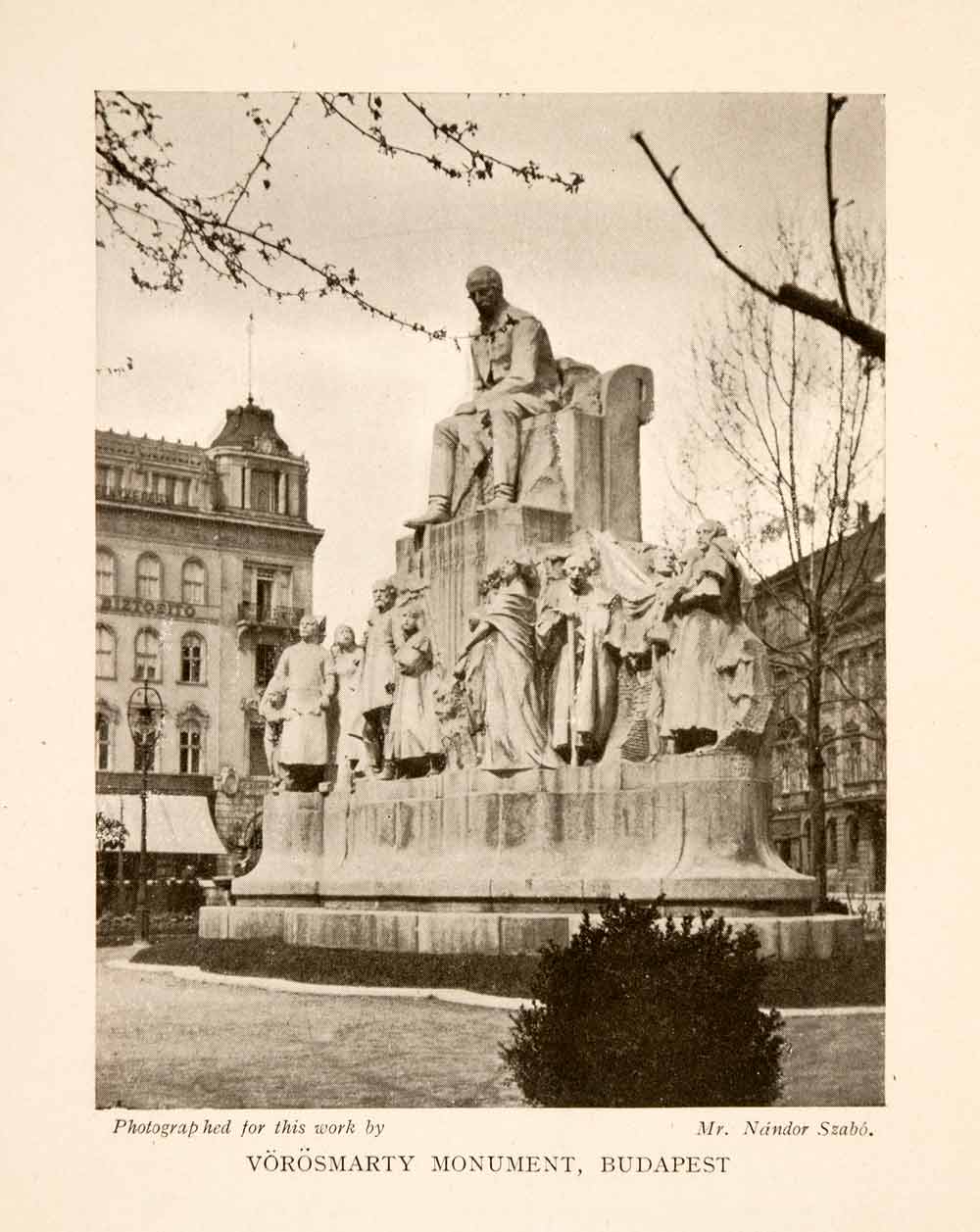1914 Halftone Print Mihaly Vorosmarty Monument Square Budapest Hungary XGGA8