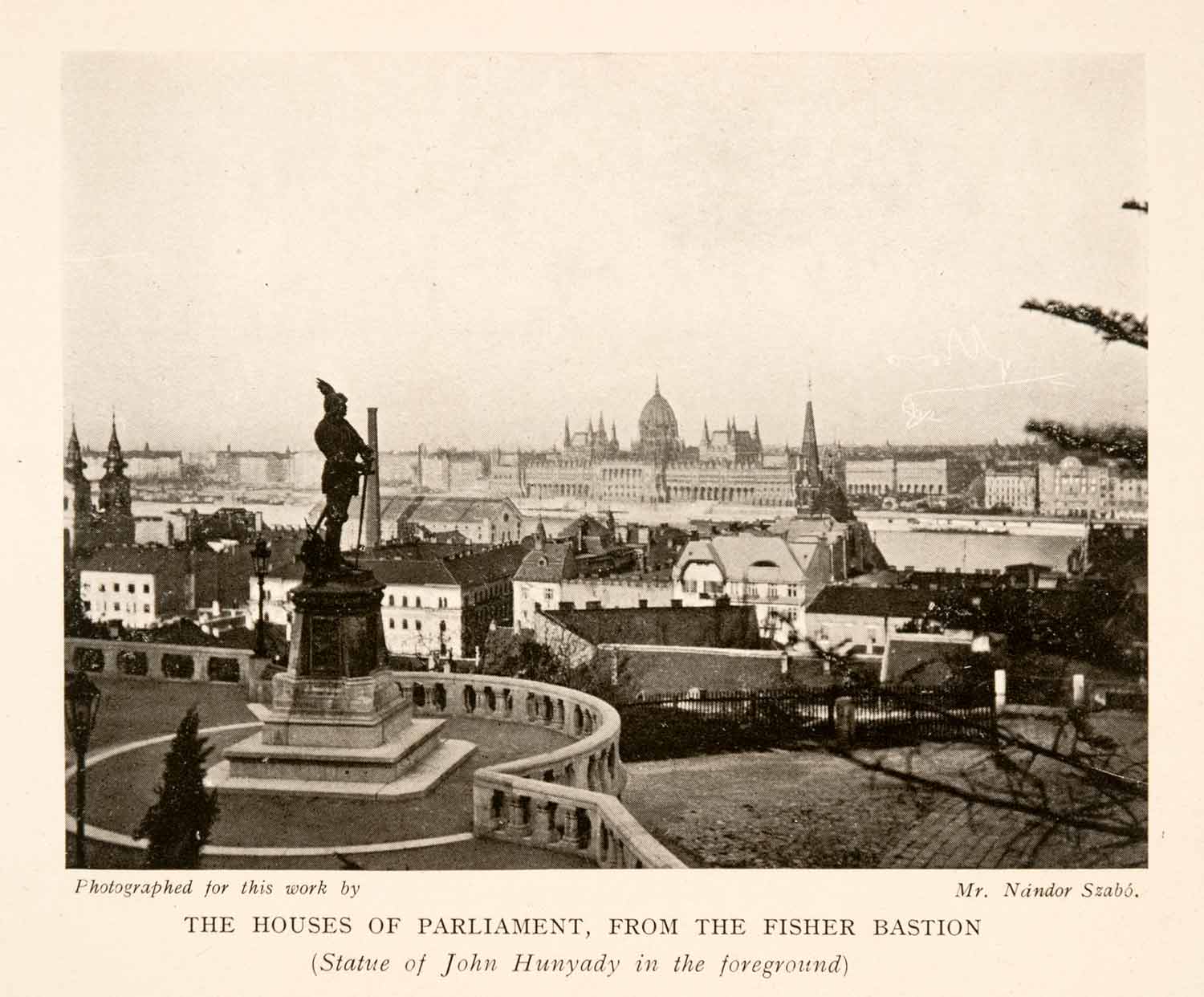 1914 Halftone Print Hungarian Houses Parliament Hunyadi Statue Budapest XGGA8