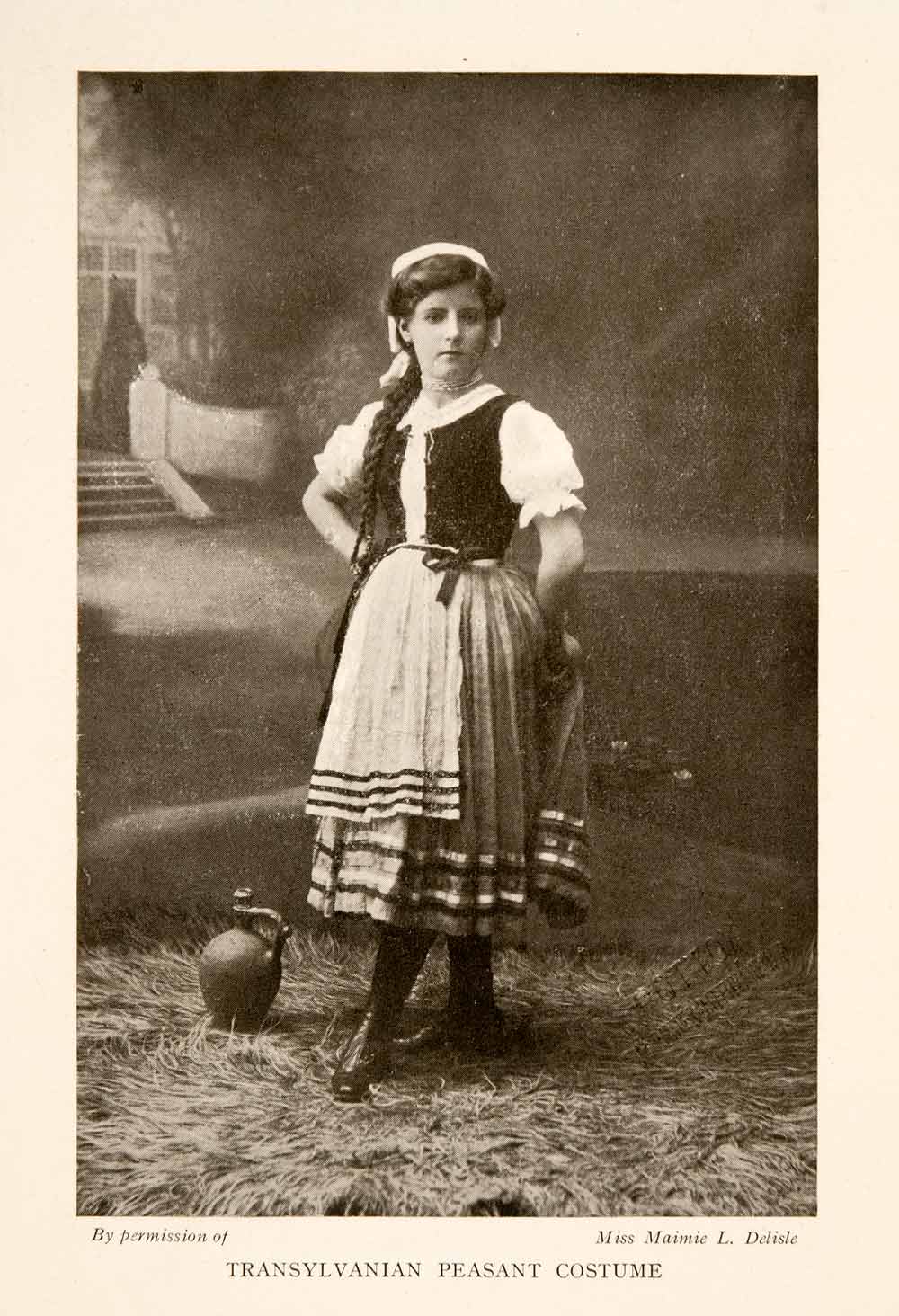 1914 Halftone Print Female Transylvanian Peasant Costume Dress Romania XGGA8