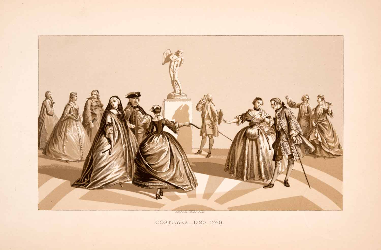 1876 Chromolithograph Costume Fashion Pannier Dress 18th Century France XGGA9