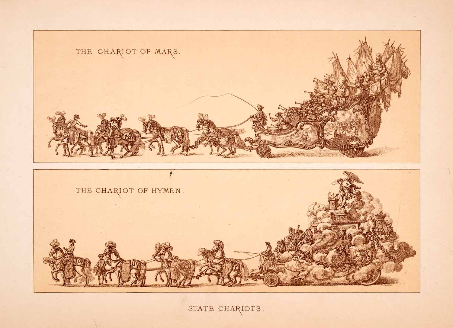 1876 Chromolithograph State Chariot Mars Hymen Rococo Horses Godess XGGA9
