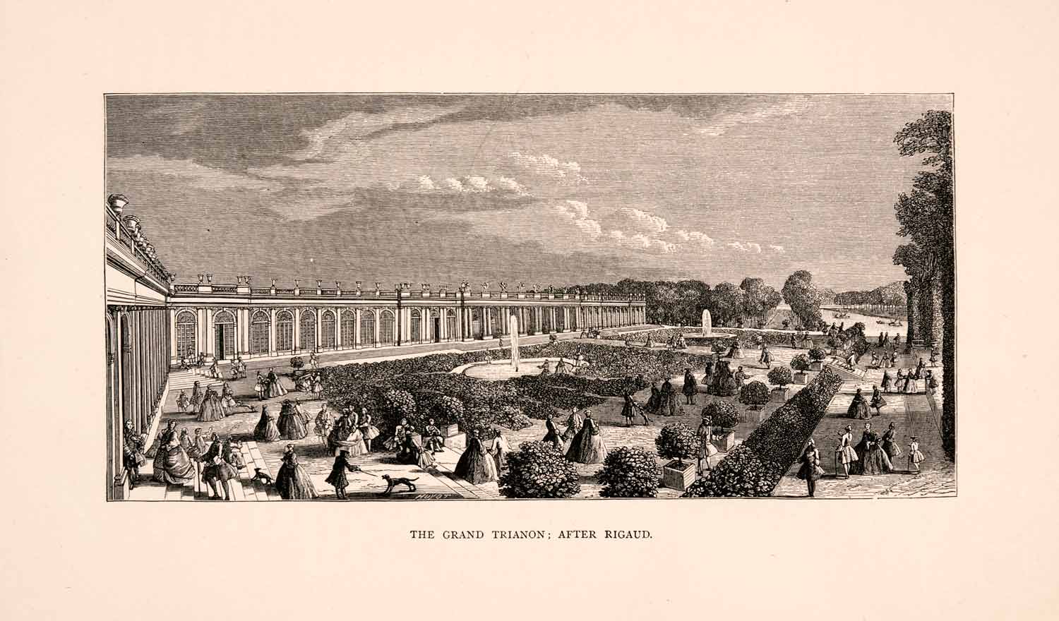 1876 Wood Engraving Grand Trianon Versailles Louis XIV 18th Century XGGA9