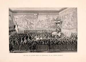 1876 Wood Engraving Bed Lit Justice Versailles Dauphin Court Tapestry XGGA9