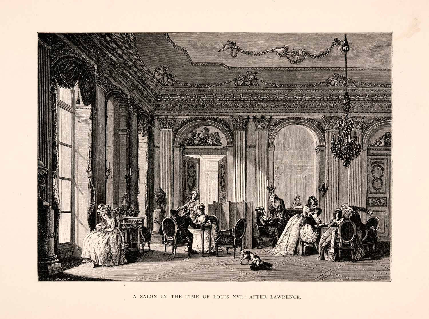 1876 Wood Engraving Salon Louis XVI Neoclassical Furniture Interior XGGA9 - Period Paper
